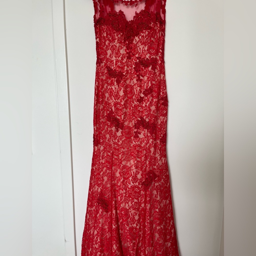 Elegant Red Lace Gown
